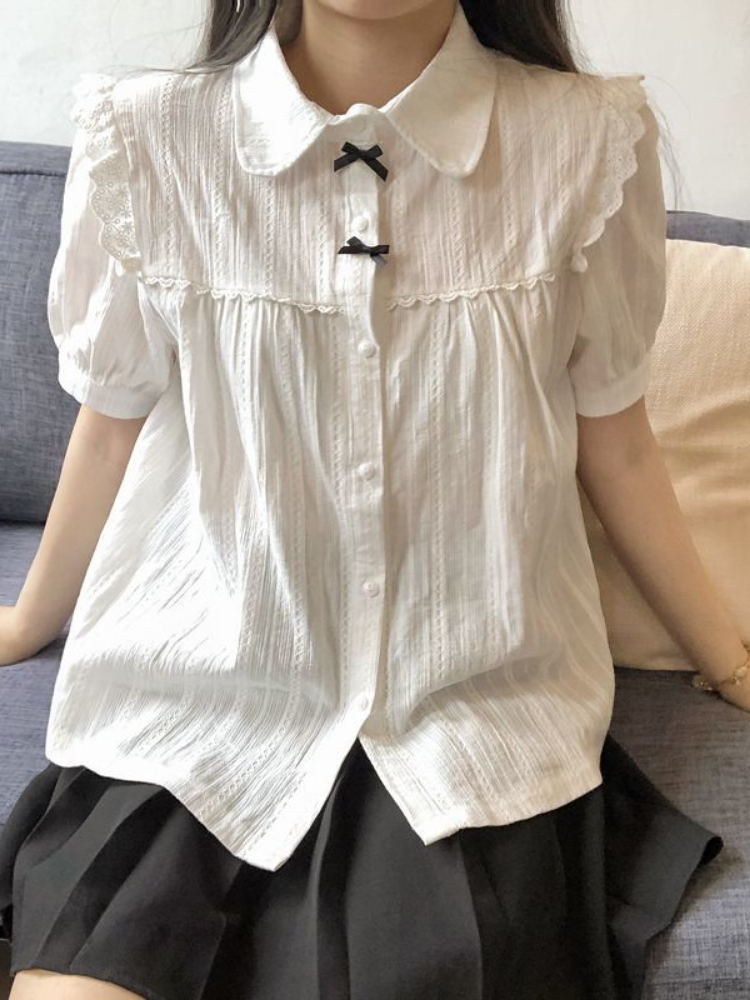 Summer Goth Clothing - Kawaii White Lolita Lace Blouse Women