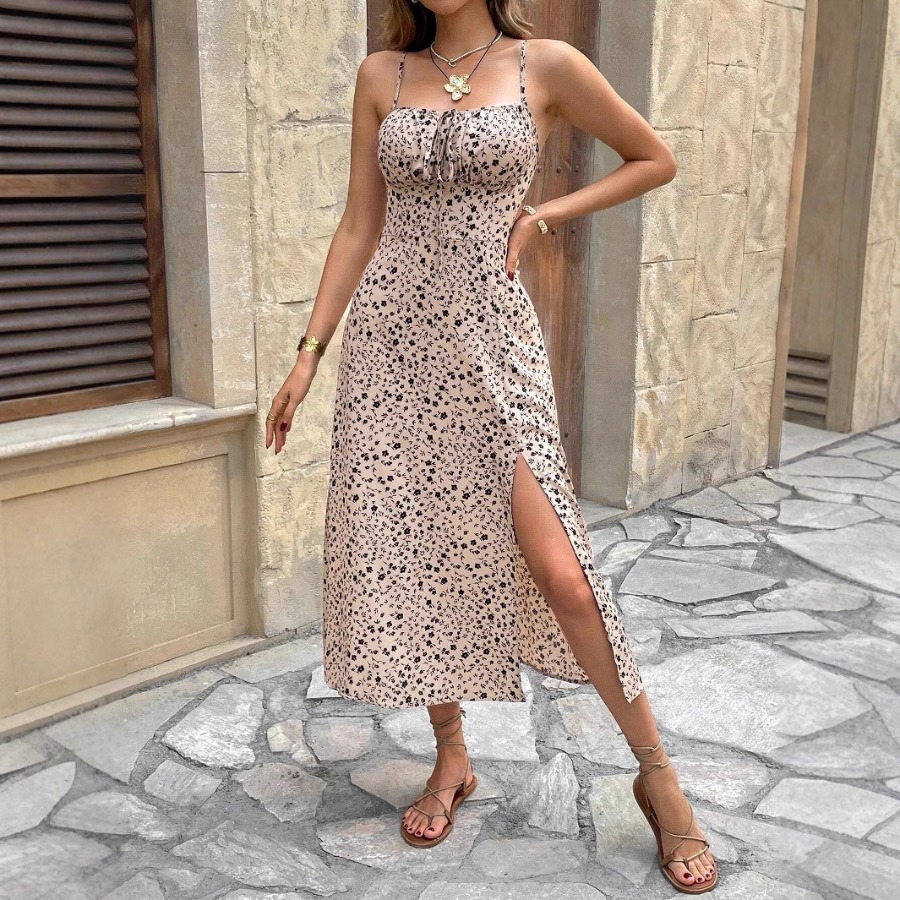 Sundress Midi Floral - 【New Arrival】Women Halter Tie Neck Ditsy