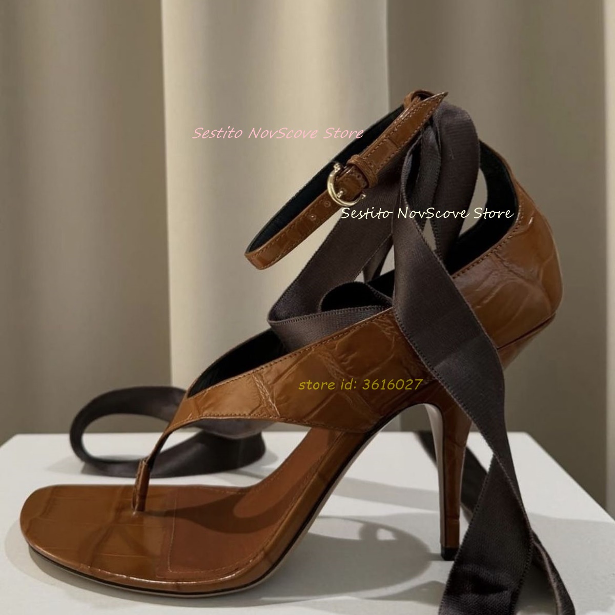 Summer Clothing Collection - Brown Open Toe Lace Up Sandals