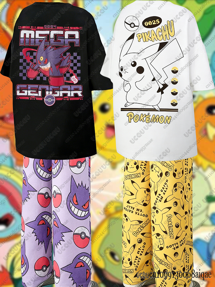 Summer Clothing Outfits - 2026 Anime Pikachu&Gengar Summer Tshirts+Pajamas Pants
