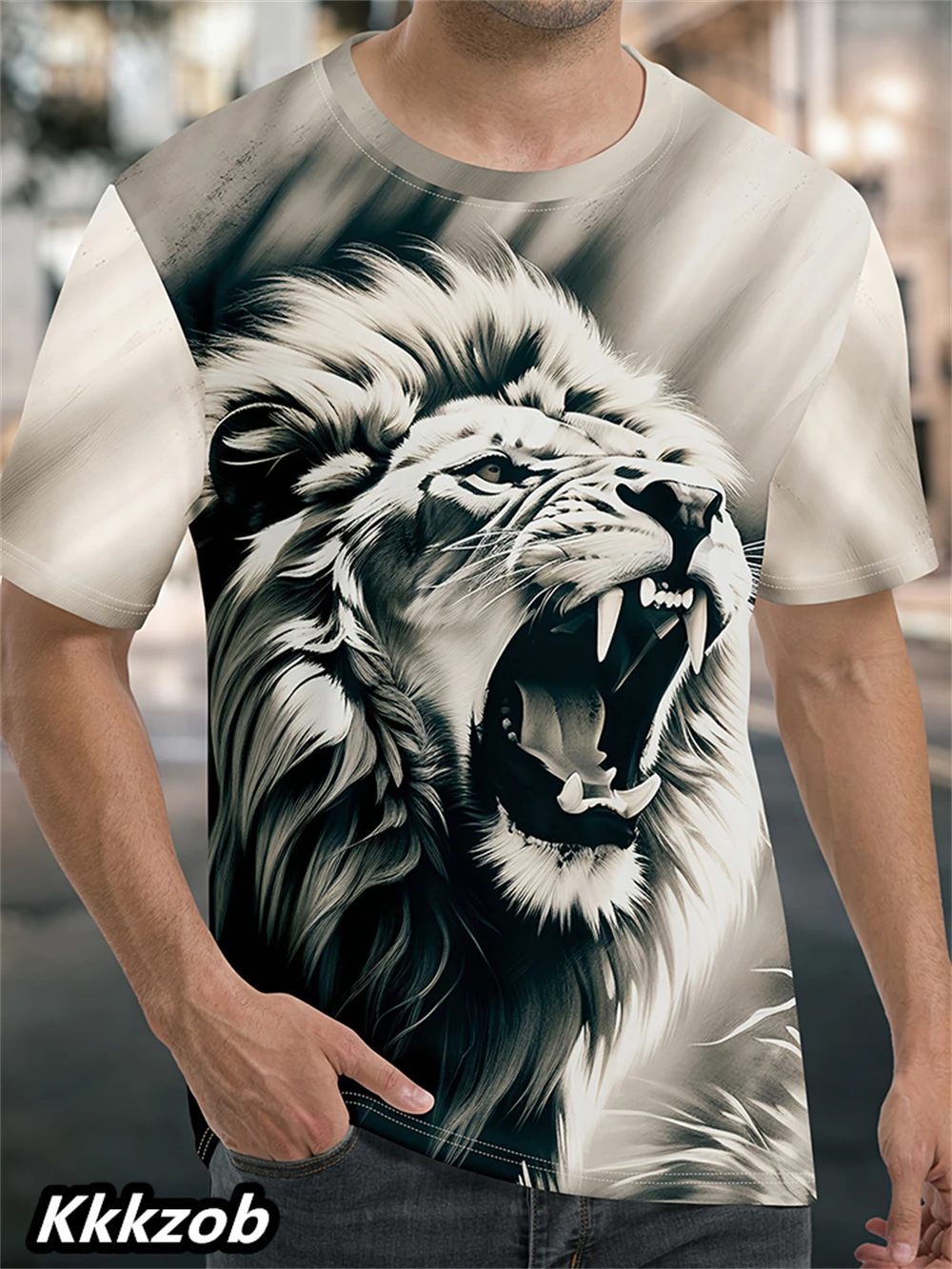 Men's Lion Print Short Sleeve  - Summer Clothing Essentials Men ulasan dan harga