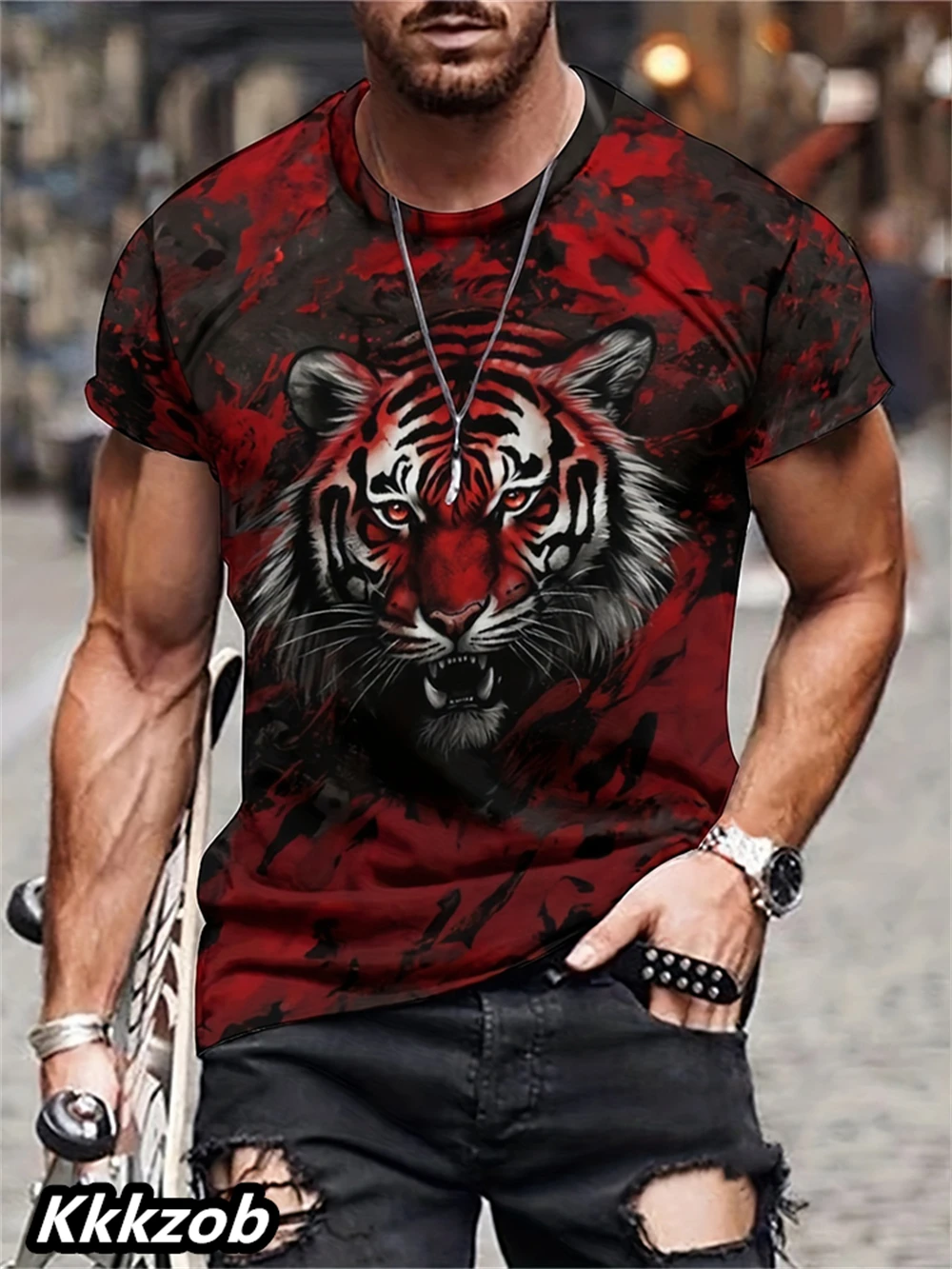 Men's Lion Print Short Sleeve  - Summer Clothing Essentials Men ulasan dan harga