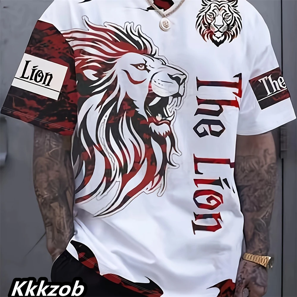 Men's Lion Print Short Sleeve  - Summer Clothing Essentials Men ulasan dan harga