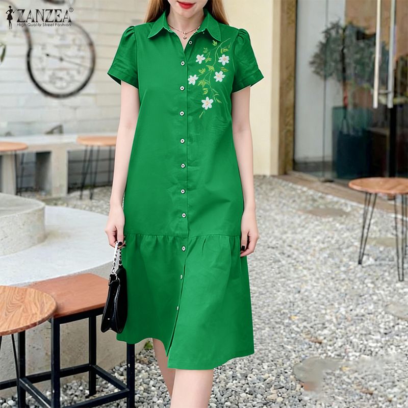 ZANZEA 2026 Summer Floral Prin - Sundress Midi Floral ulasan dan harga