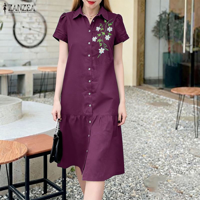 ZANZEA 2026 Summer Floral Prin - Sundress Midi Floral ulasan dan harga