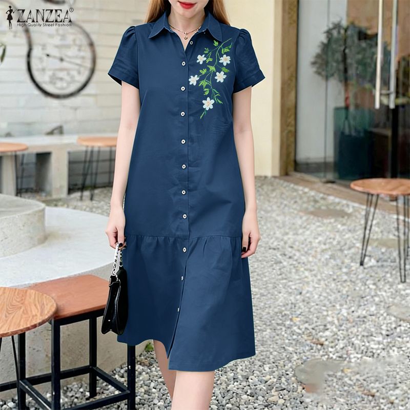 ZANZEA 2026 Summer Floral Prin - Sundress Midi Floral ulasan dan harga
