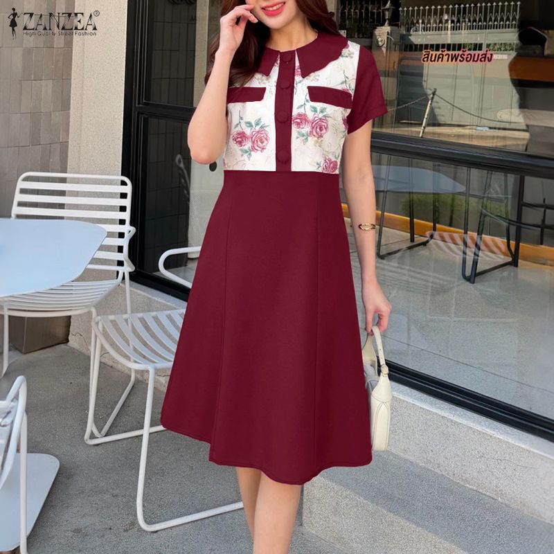 2026 ZANZEA Women Summer Sundr - Sundress Midi Floral ulasan dan harga