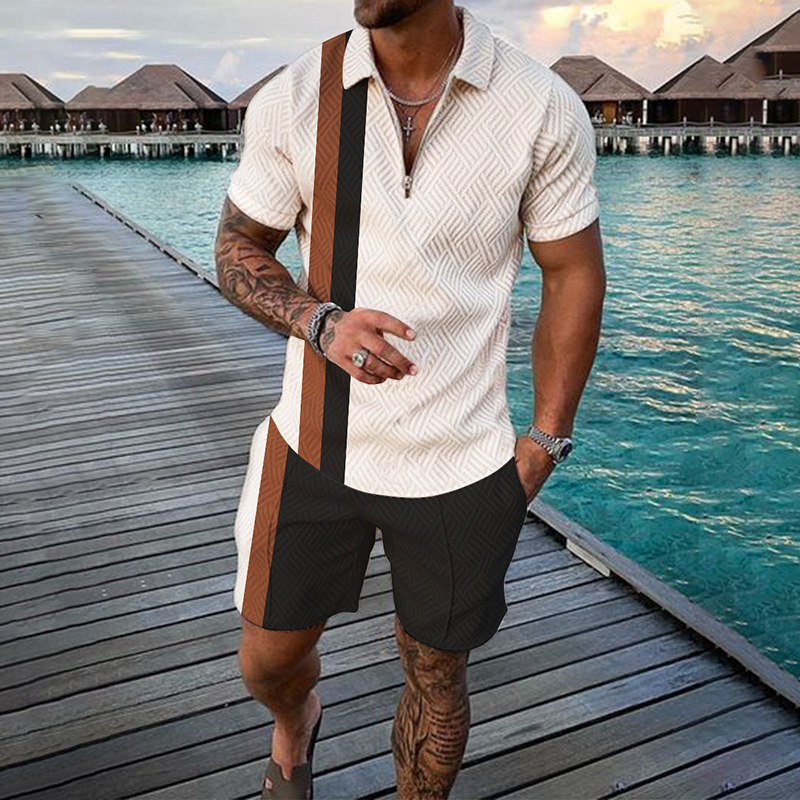 Summer Zipper Polo Shirt Suit  - Summer Clothing Styles Men ulasan dan harga