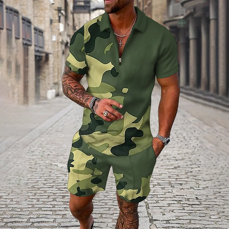 Summer Zipper Polo Shirt Suit  - Summer Clothing Styles Men ulasan dan harga