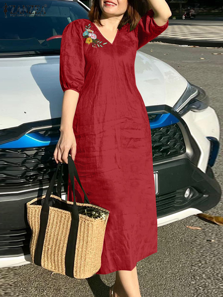 2024 ZANZEA Summer Fashion Wom - Sundress Midi Floral ulasan dan harga