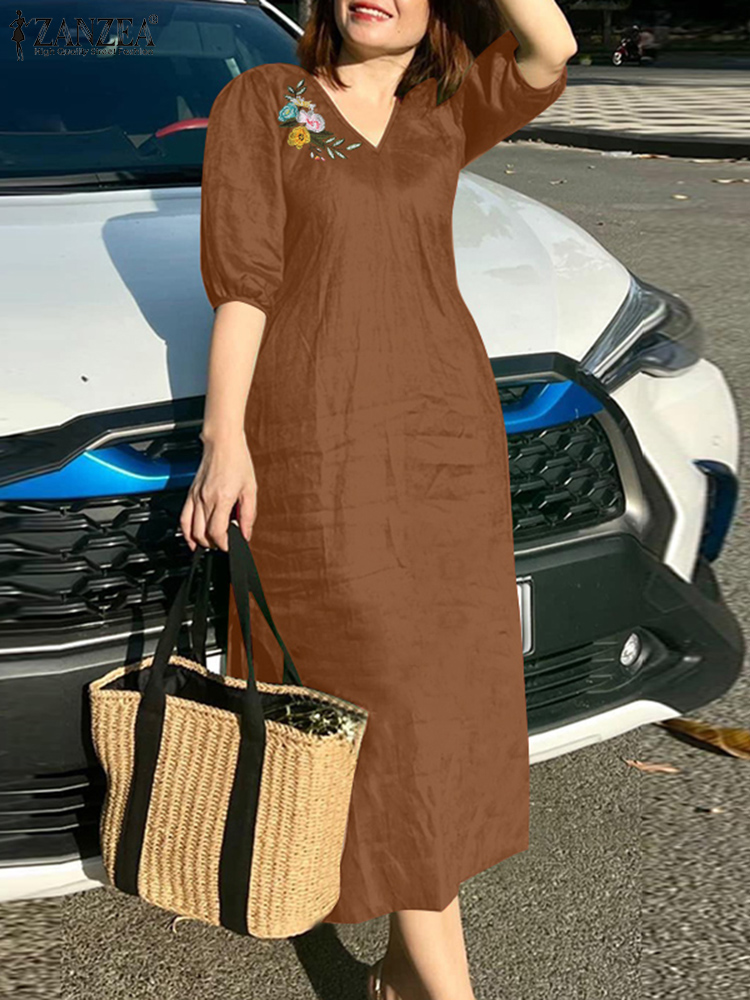 2024 ZANZEA Summer Fashion Wom - Sundress Midi Floral ulasan dan harga