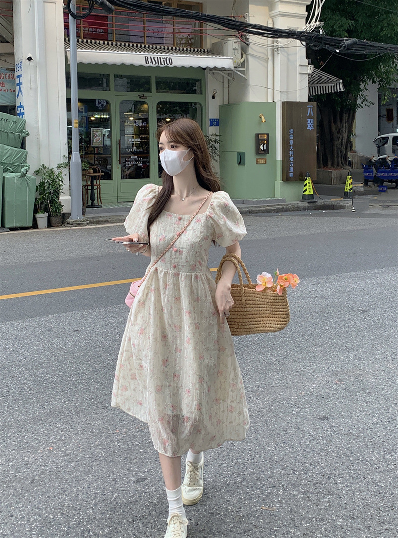 Floral Print Midi Dress, Squar - Sundress Midi Floral ulasan dan harga