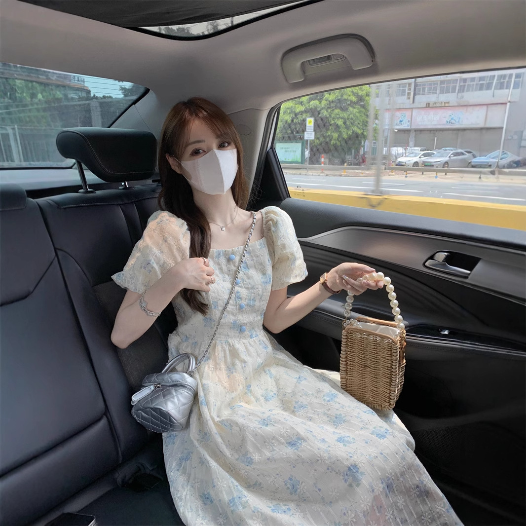 Floral Print Midi Dress, Squar - Sundress Midi Floral ulasan dan harga