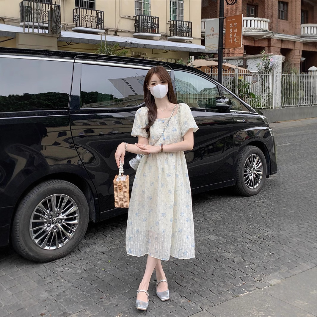 Floral Print Midi Dress, Squar - Sundress Midi Floral ulasan dan harga