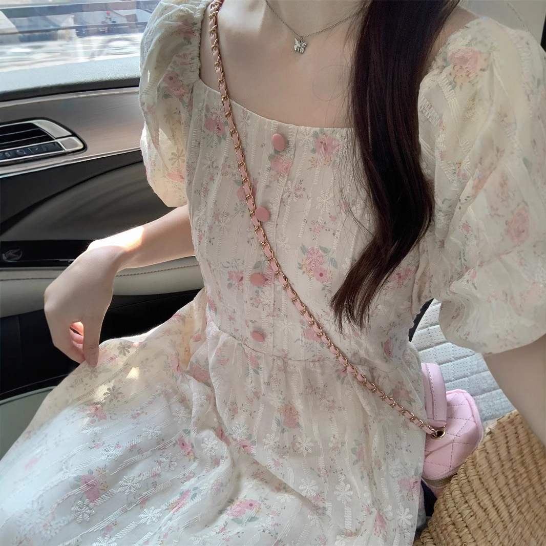 Floral Print Midi Dress, Squar - Sundress Midi Floral ulasan dan harga