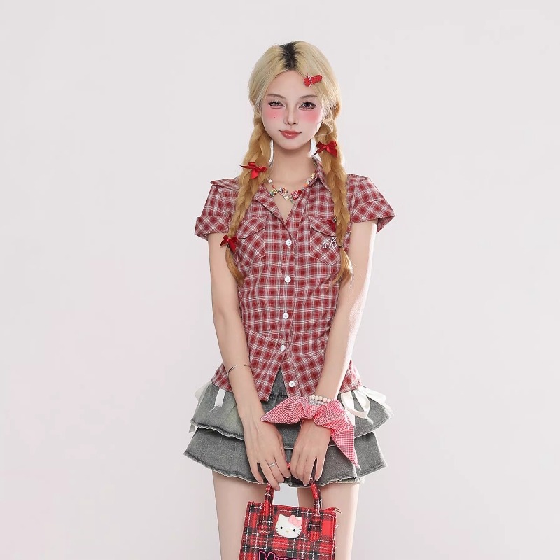 Harajuku Vintage Gothic Plaid  - Summer Goth Clothing ulasan dan harga