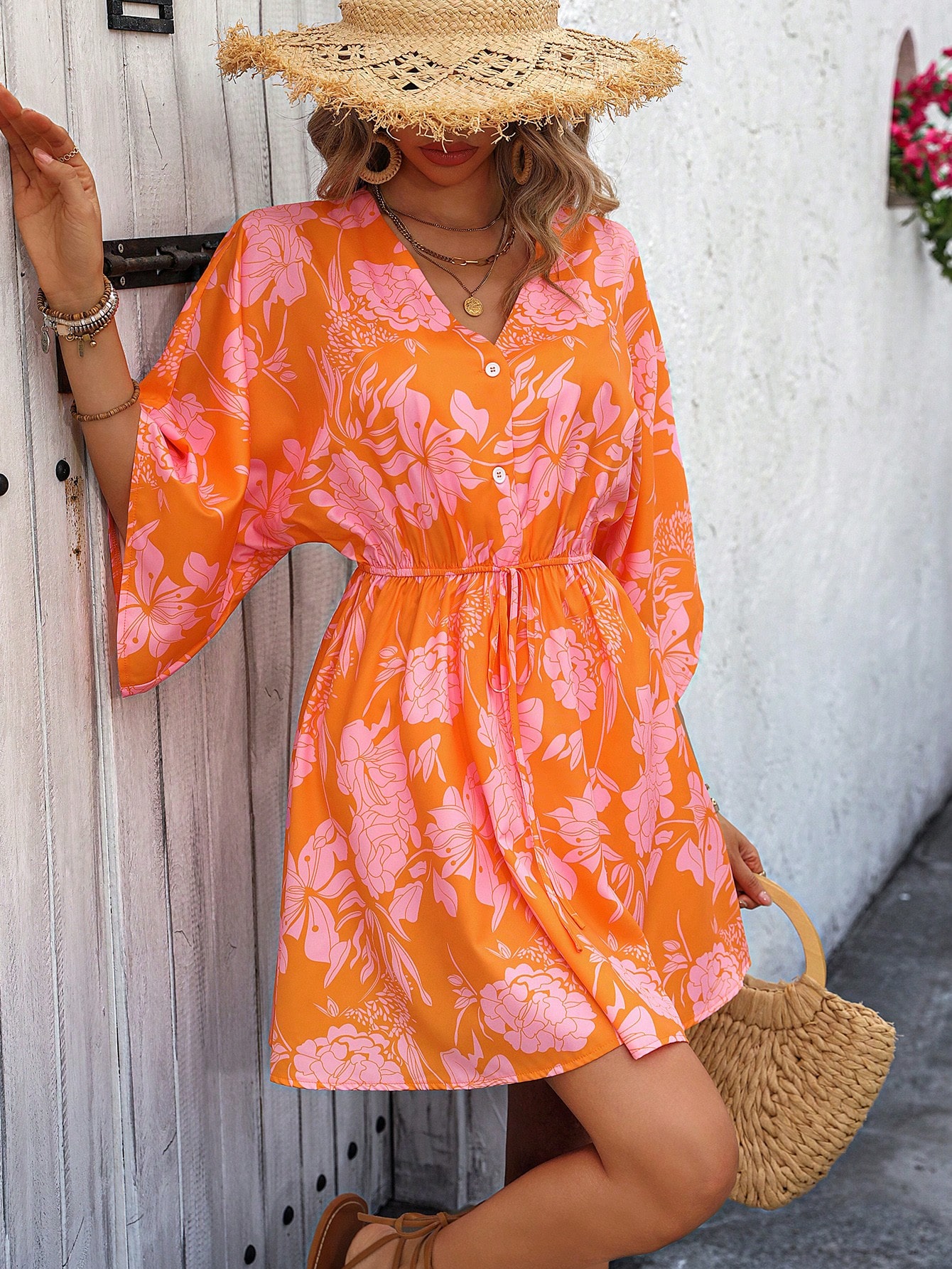 Women's 2026 Tropical Floral V - Sundress Midi Floral ulasan dan harga