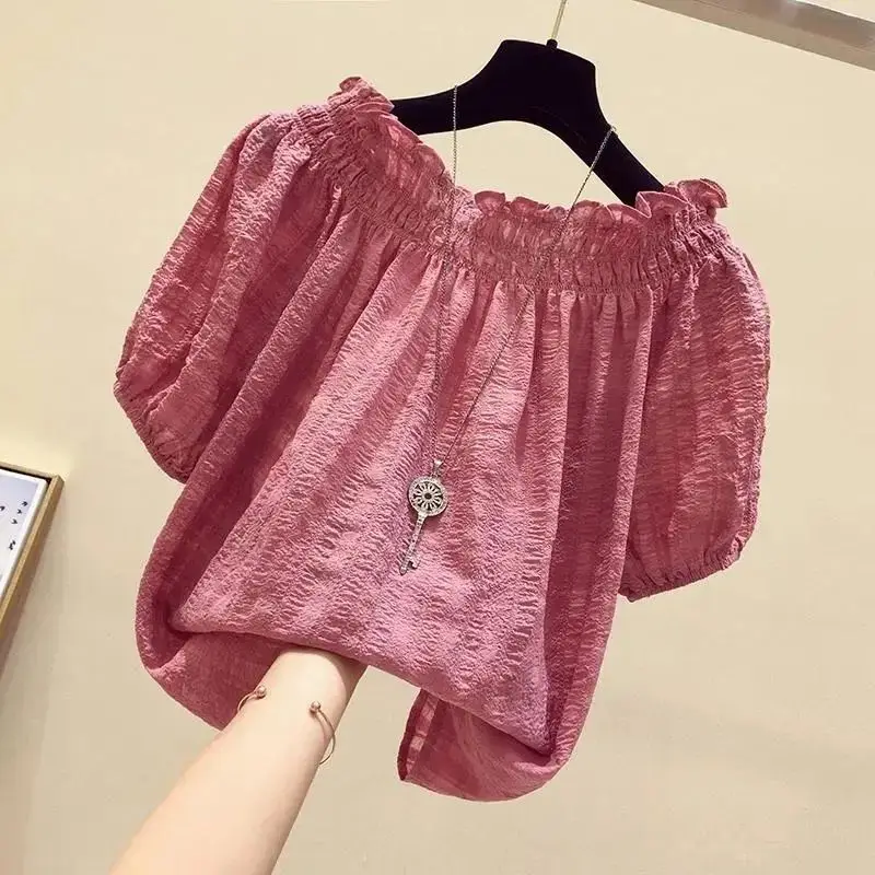 Rose Red casual slash neck puf - Summer Clothing In Winter ulasan dan harga