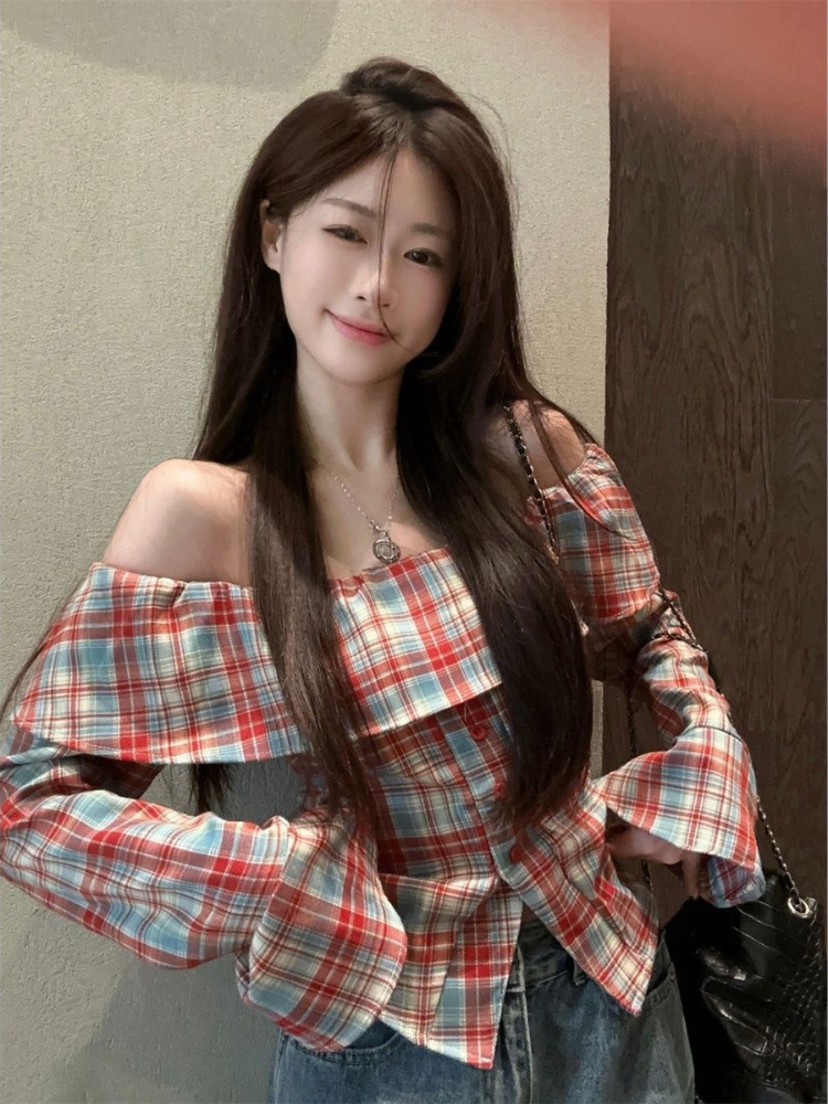 Y2k Gyaru Blouses Slash Neck F - Summer Clothing In Winter ulasan dan harga