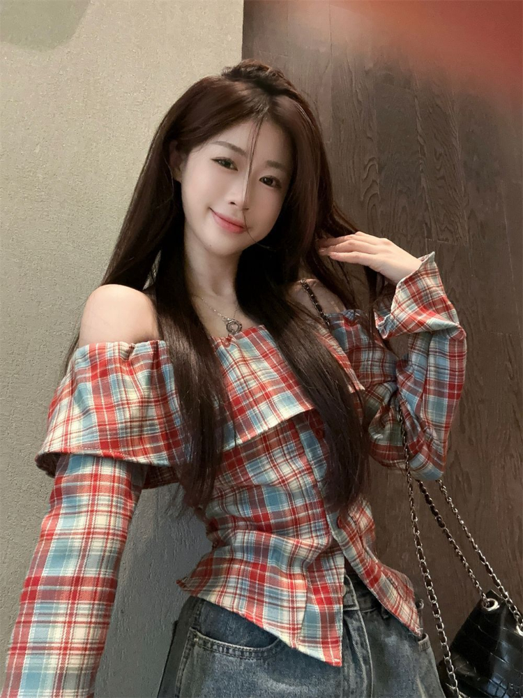 Y2k Gyaru Blouses Slash Neck F - Summer Clothing In Winter ulasan dan harga