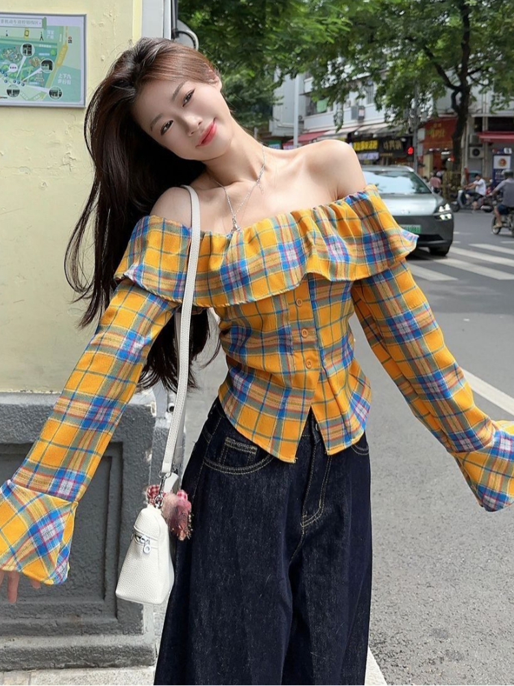 Y2k Gyaru Blouses Slash Neck F - Summer Clothing In Winter ulasan dan harga