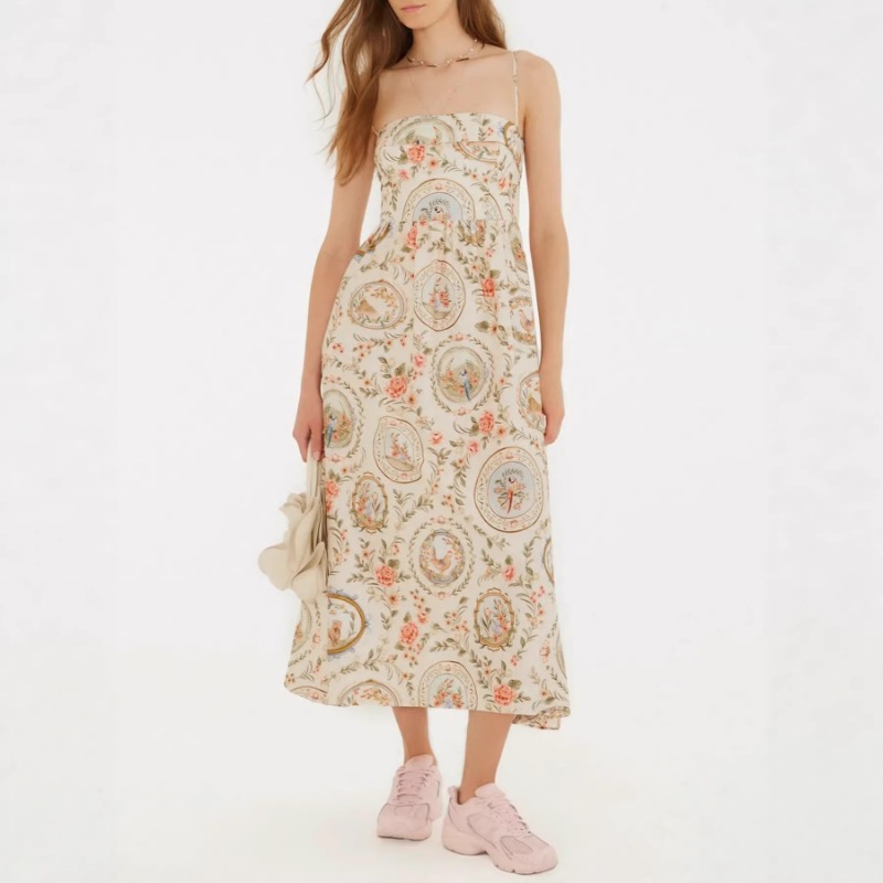 Women's Vintage Floral Print S - Sundress Midi Floral ulasan dan harga