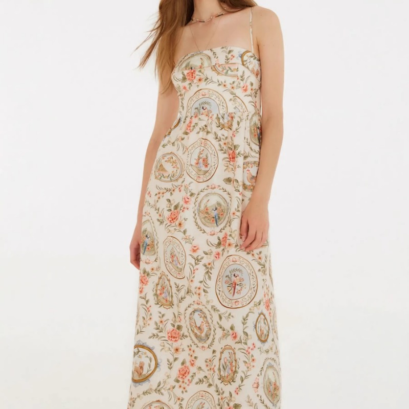 Women's Vintage Floral Print S - Sundress Midi Floral ulasan dan harga