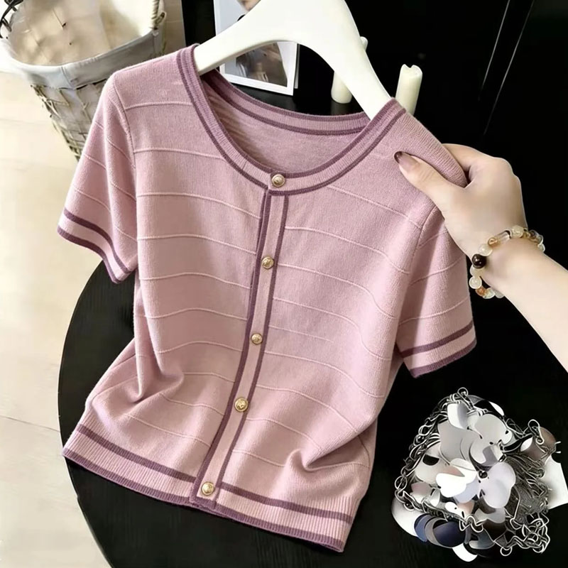 Fashion O-Neck Spliced Knitted - Summer Days Clothing ulasan dan harga