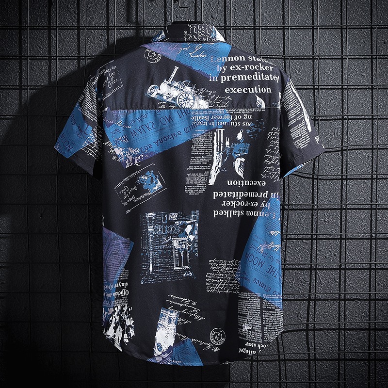 Newspaper Printed Shirt,Korean - Summer Clothing Essentials Men ulasan dan harga