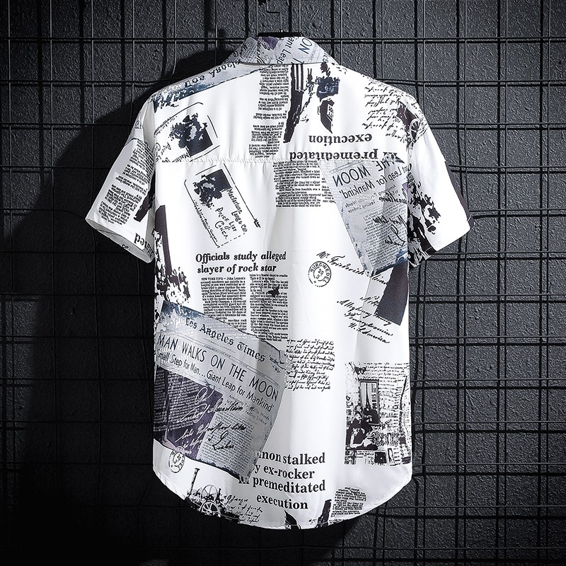Newspaper Printed Shirt,Korean - Summer Clothing Essentials Men ulasan dan harga
