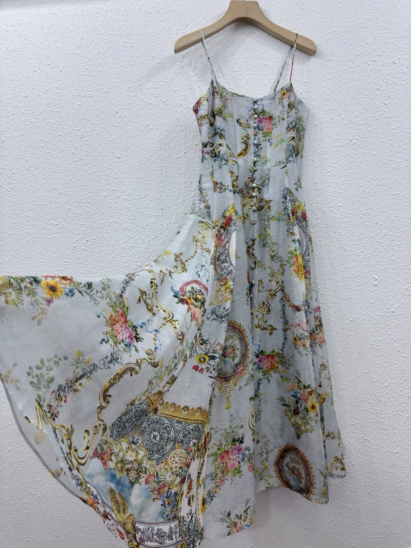 Silk Linen Baroque Floral Prin - Sundress Midi Floral ulasan dan harga