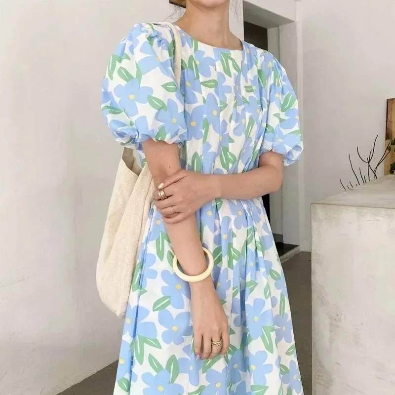 Summer Round Collar High Waist - Sundress Midi Floral ulasan dan harga