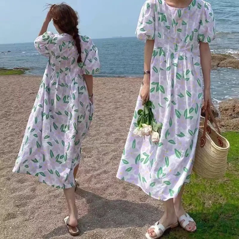 Summer Round Collar High Waist - Sundress Midi Floral ulasan dan harga