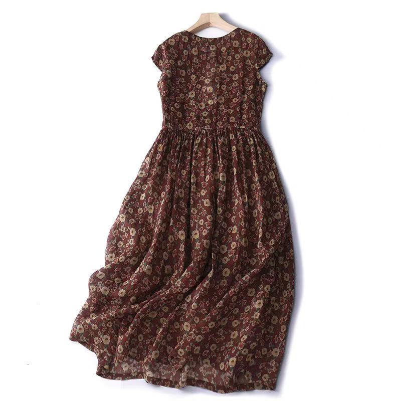 Summer Short Sleeve Drawstring - Sundress Midi Floral ulasan dan harga