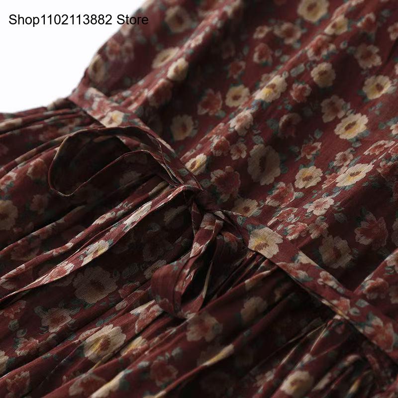 Summer Short Sleeve Drawstring - Sundress Midi Floral ulasan dan harga