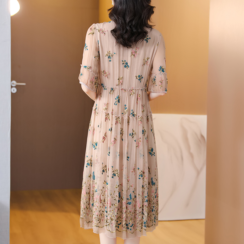 Women Floral Natural Silk Embr - Sundress Midi Floral ulasan dan harga