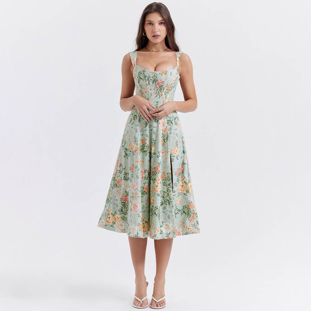 Open Back Split Floral Print D - Sundress Midi Floral ulasan dan harga