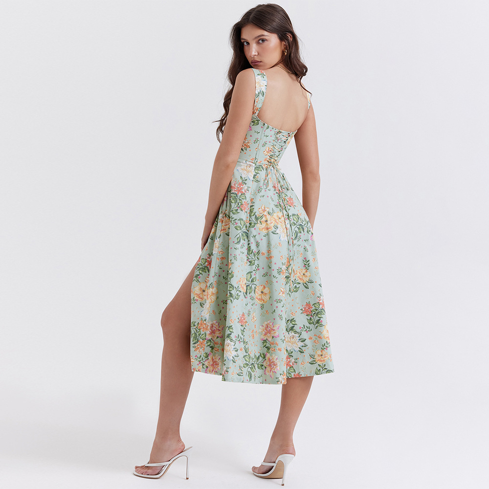 Open Back Split Floral Print D - Sundress Midi Floral ulasan dan harga