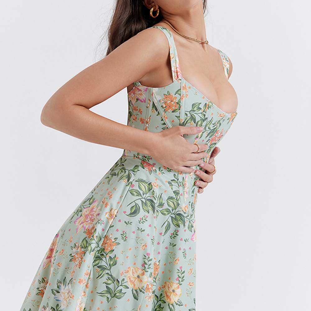 Open Back Split Floral Print D - Sundress Midi Floral ulasan dan harga