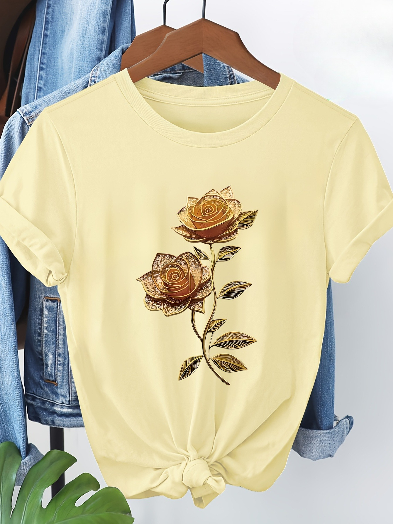 Women's Floral T-Shirt Golden  - Soft Summer Yellow Clothing ulasan dan harga