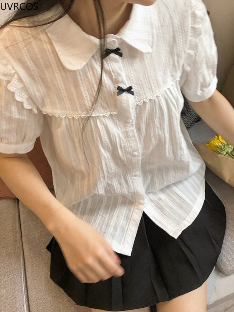 Kawaii White Lolita Lace Blous - Summer Goth Clothing ulasan dan harga