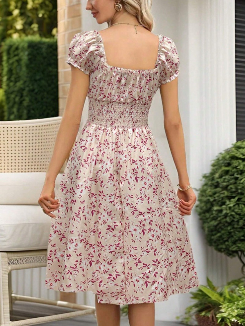 Elegant Vintage Floral Dresses - Sundress Midi Floral ulasan dan harga