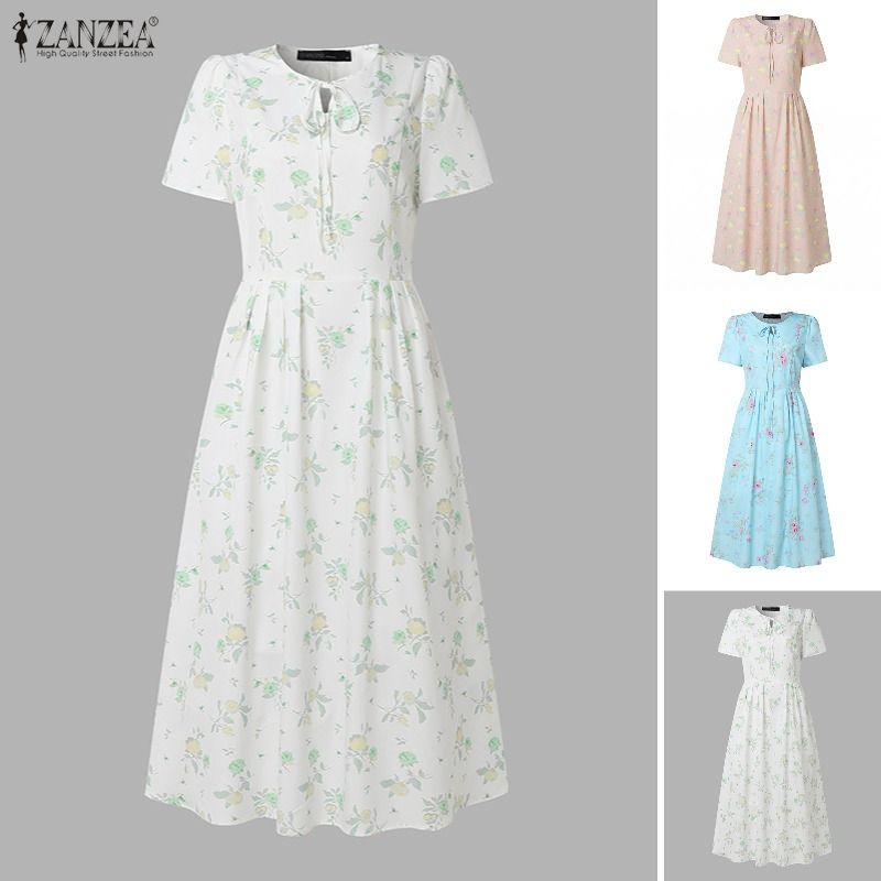 ZANZEA Summer Beach Sundress B - Sundress Midi Floral ulasan dan harga