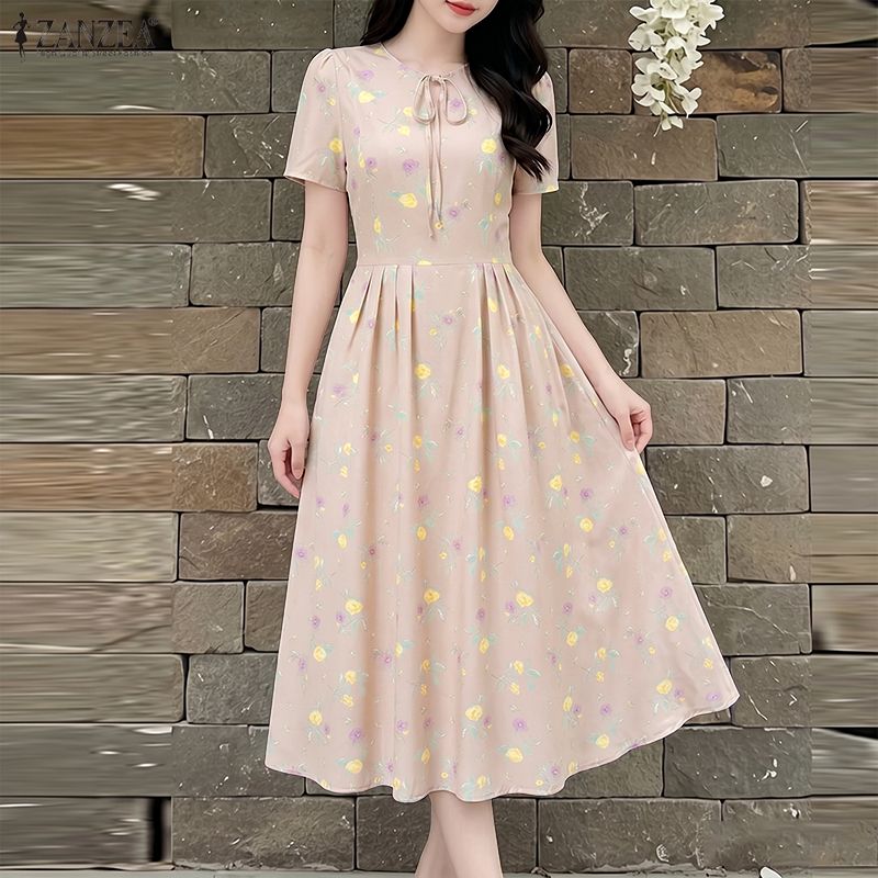 ZANZEA Summer Beach Sundress B - Sundress Midi Floral ulasan dan harga