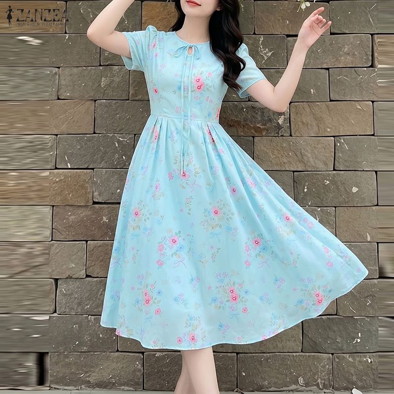 ZANZEA Summer Beach Sundress B - Sundress Midi Floral ulasan dan harga